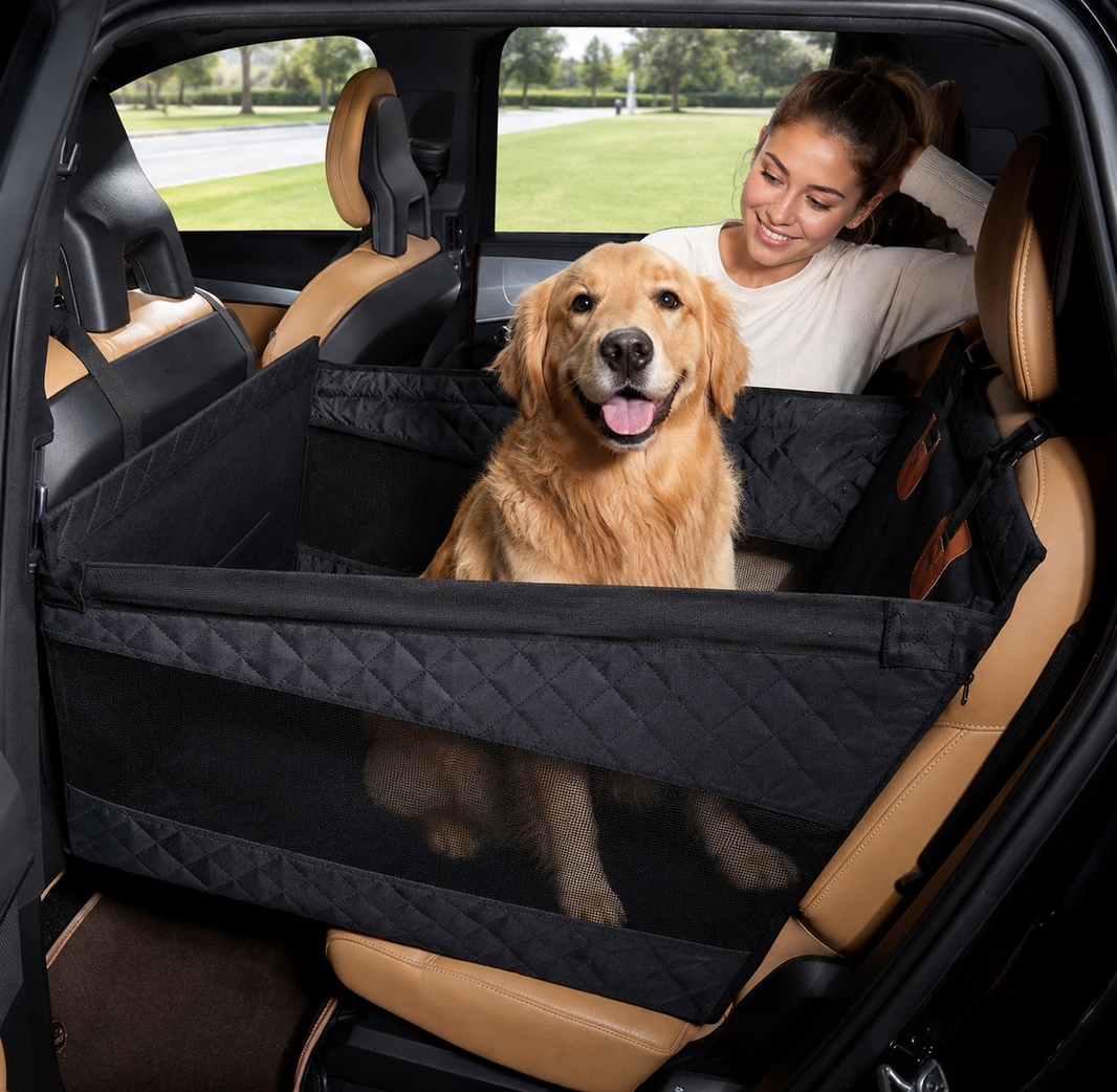 Half Back Seat Dog Car Bed with Mesh Window, Waterproof Nylon
