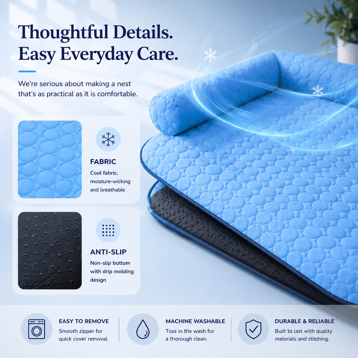 Cool-Touch Square Dog Bed, Blue, image 4 of 5