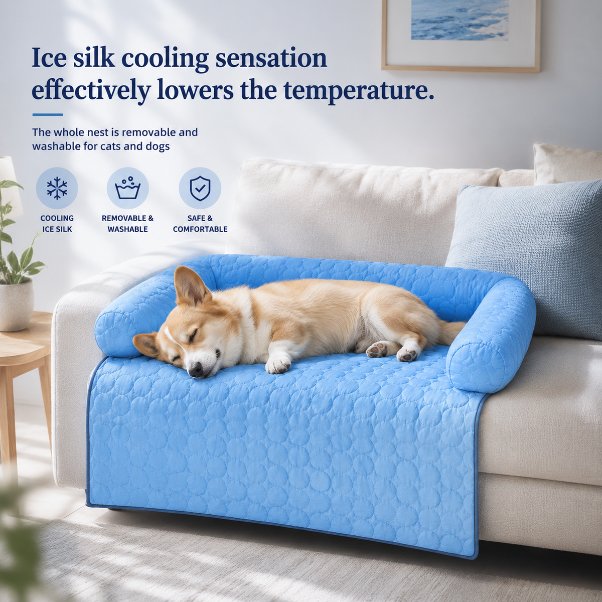 Cool-Touch Square Dog Bed, Blue, image 3 of 5