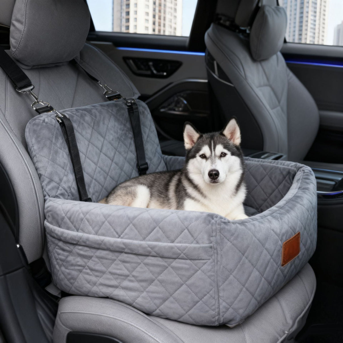 Quilted Dog Booster Car Seat with Zip-Off Cover, 45 × 45 × 35 cm, image 3 of 16