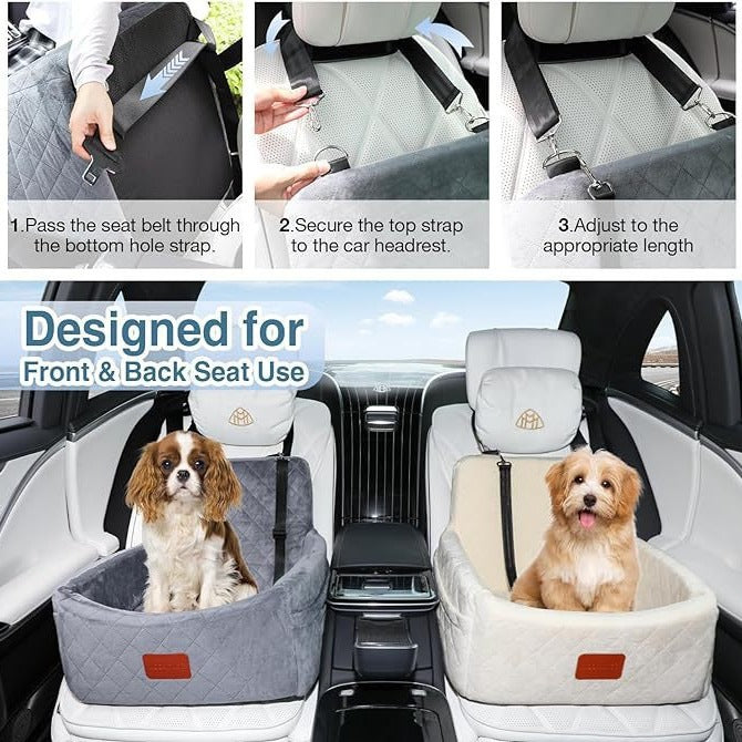 Quilted Dog Booster Car Seat with Zip-Off Cover, 45 × 45 × 35 cm, image 5 of 16