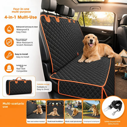 Padded Back Seat Cover for Dogs, Black with Orange Trim, image 2 of 6