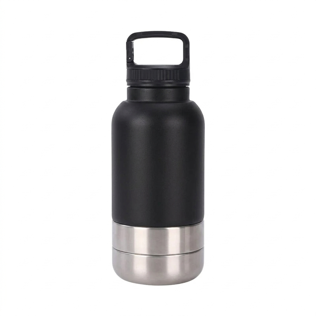 Insulated Stainless Steel Dog Water Bottle with Double Bowl, 950 ml