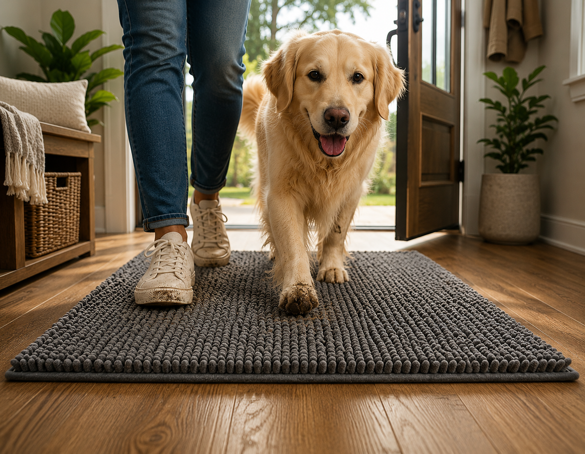 Absorbent Chenille Dog Door Mat, Non-Slip, Machine Washable