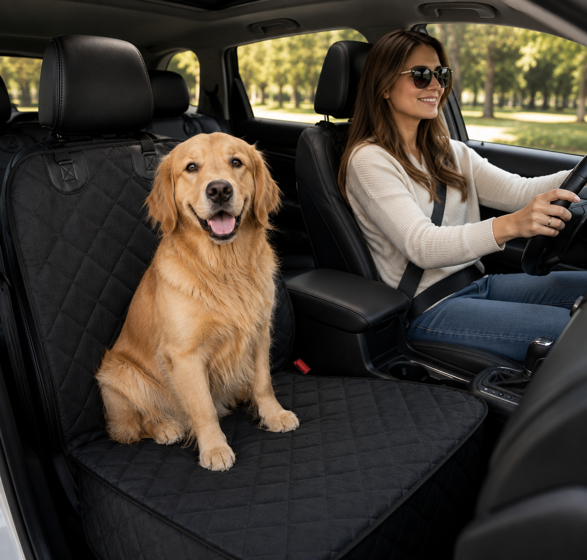 Quilted Waterproof Single Seat Dog Car Cover, 600D Oxford, image 3 of 3