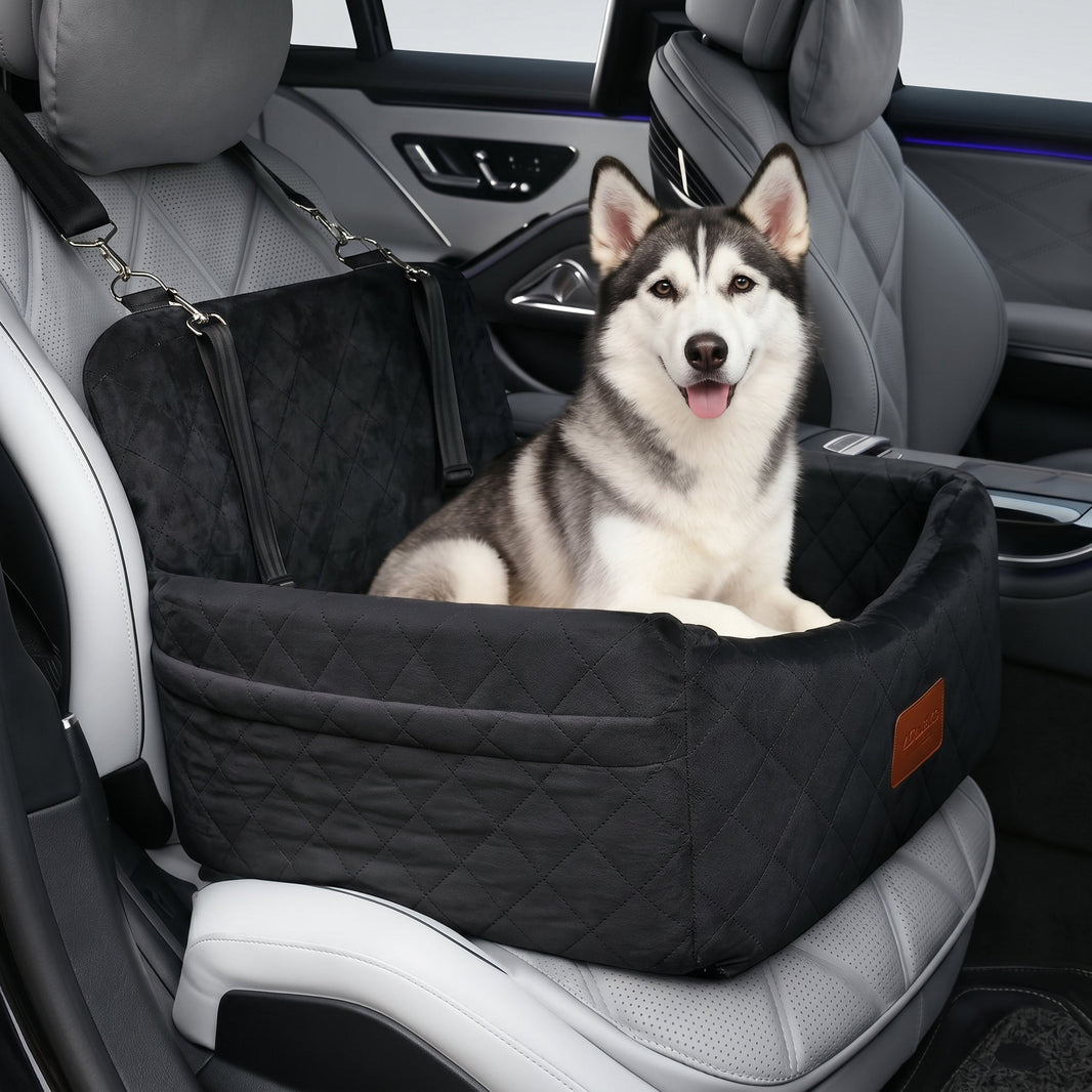 Quilted Dog Booster Car Seat with Zip-Off Cover, 45 × 45 × 35 cm